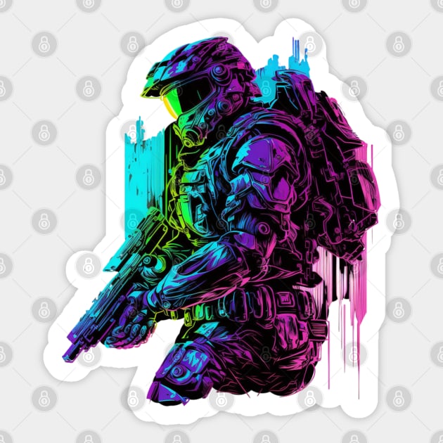 Halo Master Chief Neon - Original Artwork Sticker by Labidabop